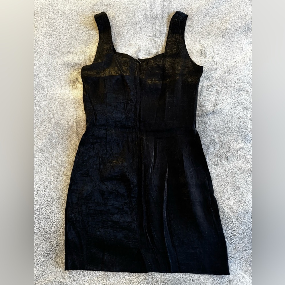 Vintage 90s Crinkled Metallic Little Black Dress - Size S - Picture 5 of 7
